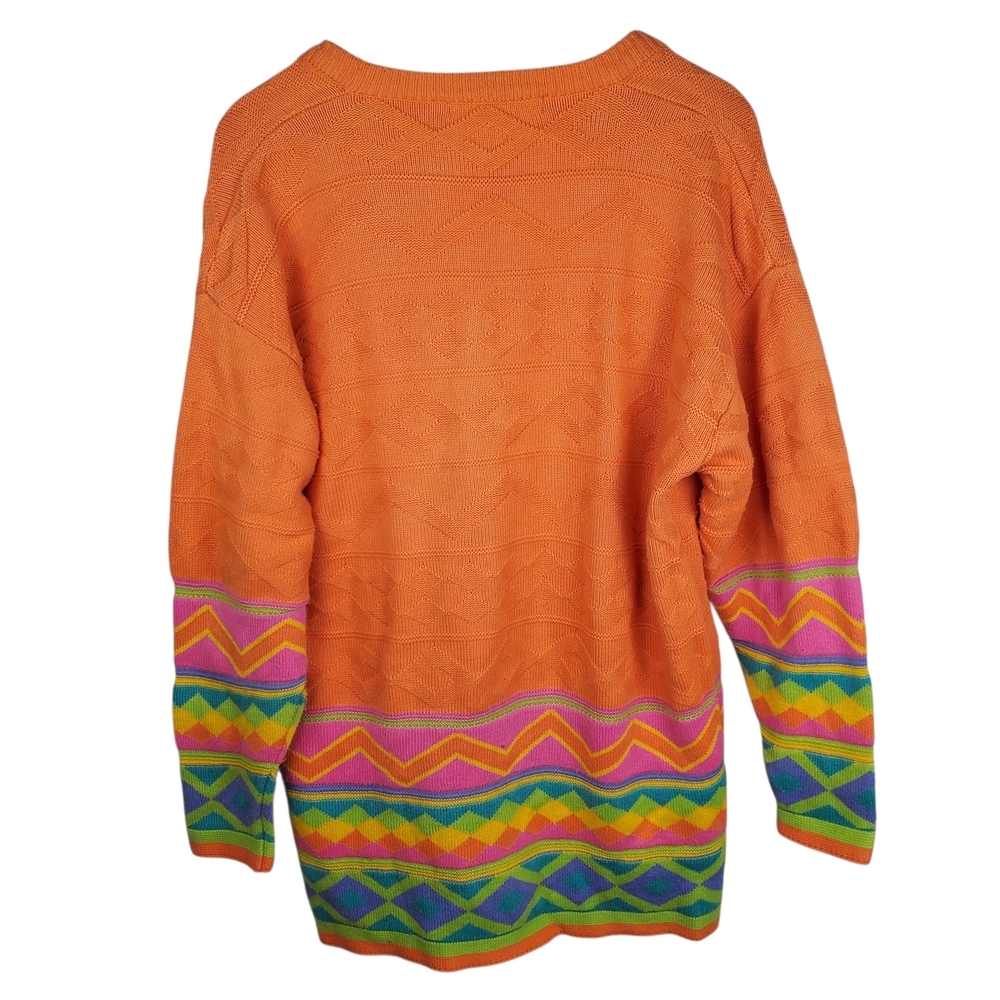 80s Vintage "Diffusion" Orange Knitted Cardigan Sweater. Med. #238 - Picture 4 of 8